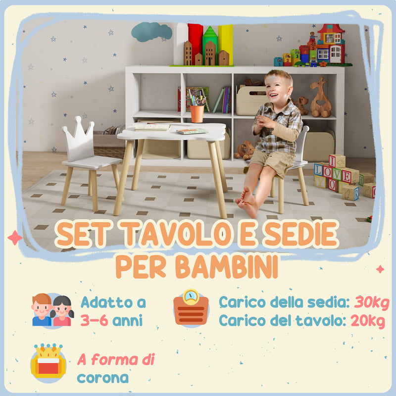 Set Tavolo con 2 Sedie per Bambini Corona Bianco  