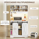 Credenza Cucina 100x38x180 cm con Prese Elettriche Luce LED Portabottiglie e Ante Scorrevoli Bianco      