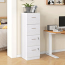 Cassettiera per Ufficio a 4 Cassetti 40x42x130,8 cm con 2 Serrature e Barra Portadocumenti in Legno Bianco 