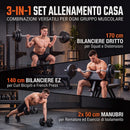 Set Manubri 3-in-1 50 kg 170x25x25 cm con Bilanciere Antiscivolo in Acciaio PP e Cemento Nero      