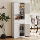 Credenza Cucina 60x30x172 cm con 2 Armadietti Cassetto e Piano Centrale con Passacavi in MDF Bianco      