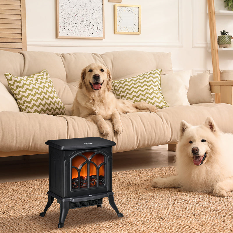 Camino Elettrico da Terra con 2 Livelli di Potenza 750-1500W Effetto Fiamma 37,3x23,1x44 cm Nero      