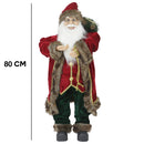 Statuina Babbo Natale 80 cm con Sacco Regali e Lanterna Vestiti in Tessuto Bordeaux      