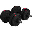Set 2 in 1 con 2 Manubri Convertibili in Bilanciere 95x20x20 cm Peso Totale 15 kg e Dischi Regolabili in Acciaio Plastica e Sabbia Rosso      