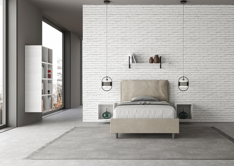 Letto 1 Piazza E Mezzo Imbottito in Microfibra Antea Large Sabbia Varie Misure