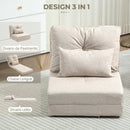 Divano Letto Futon Pieghevole 3 in 1 con 2 Cuscini Lavabili 60x80x56 cm Reclinabile 5 Posizioni in Lino Beige      