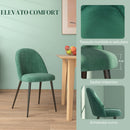 Set 4 Sedie Moderne Imbottite con Schienale Ricurvo 50x52x83 cm in Tessuto Effetto Velluto e Acciaio Verde