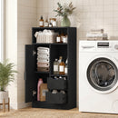 Mobile Bagno Slim 50x25x100 cm con Cassetti Ripiani Aperti e Armadietto in Truciolato Nero      