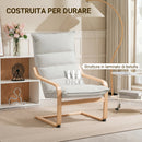 Poltrona a Dondolo Moderna 67x83x105 cm con Braccioli in Legno e Cuscini Spessi in Velluto Crema      