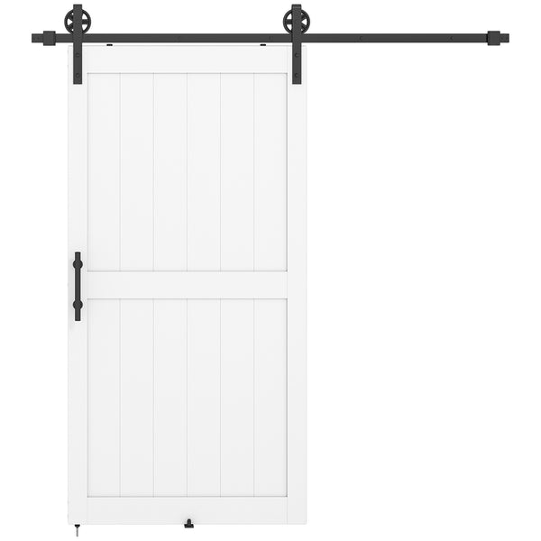 acquista Porta Scorrevole in Stile Country 106,6x213,4 cm con Binario e Maniglia in Legno e Acciaio Bianco e Nero