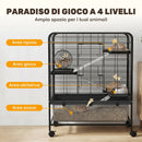 Gabbia per Conigli 75x46x94,5 cm a 4 Livelli con Piattaforme Rampe Ruote Serbatoio Acqua e Vassoio Rimovibile in Acciaio Nero      