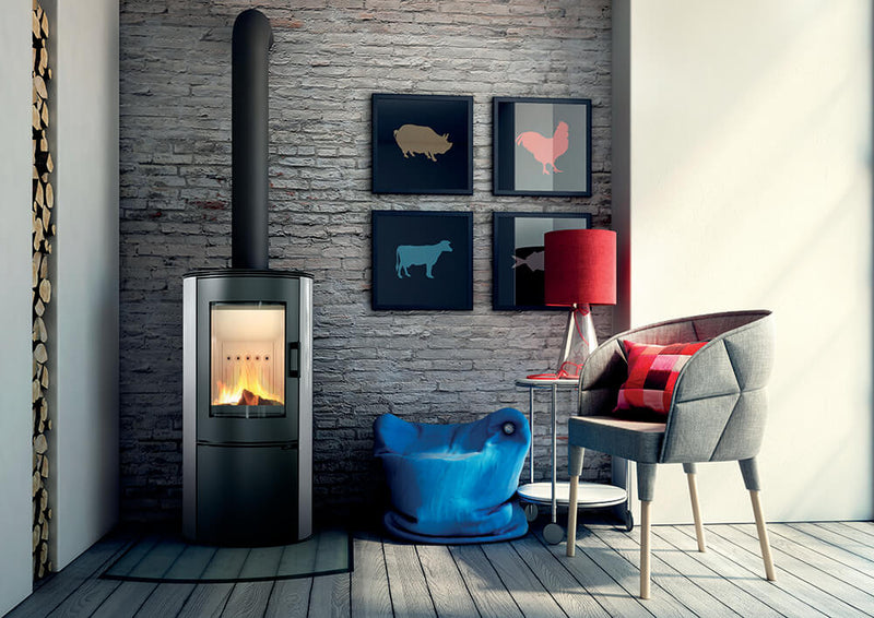 Stufa a Legna 5,5/10,5KW Piastrellata in Acciaio Flig Paramount Bianca