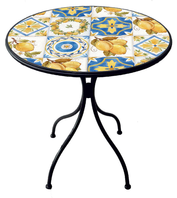 sconto Table de Jardin Ronde Ø70 cm en Fer Forgé avec Mosaïque Noire Toscane Soriani