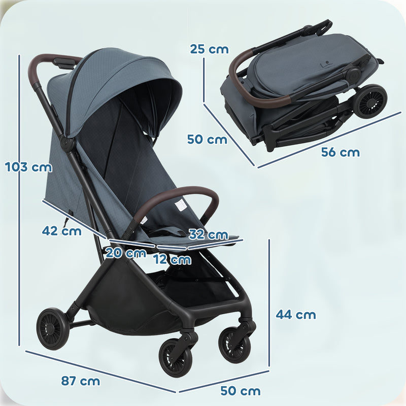 Passeggino per Bambini fino a 15 Kg 87x50x103 cm Chiusura con una Mano Blu e Nero   