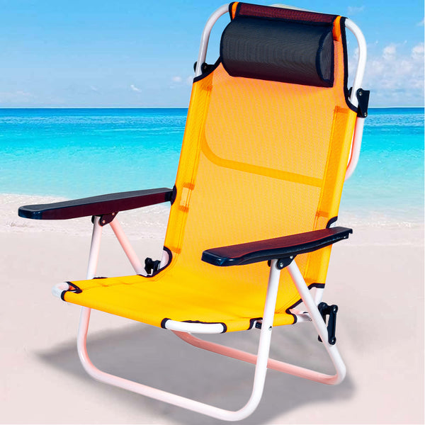 online Spiaggina Sedia Sdraio Prendisole Pieghevole con Cuscino in Textilene Arancione Neon