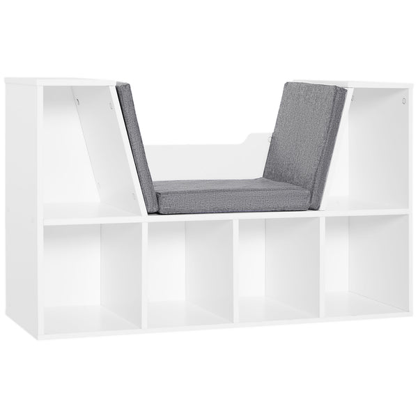 Mobile Libreria 102x30x61 cm a 6 Sezioni Seduta con Cuscini Morbidi in Legno Spugna e Poliestere Bianco online