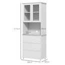 Dispensa Cucina Alta con Armadietto a 2 Livelli e 3 Cassetti 68x38x172 cm in MDF Bianco