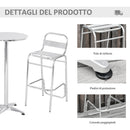Set Tavolino Alto e 2 Sgabelli da Giardino in Alluminio e Acciaio