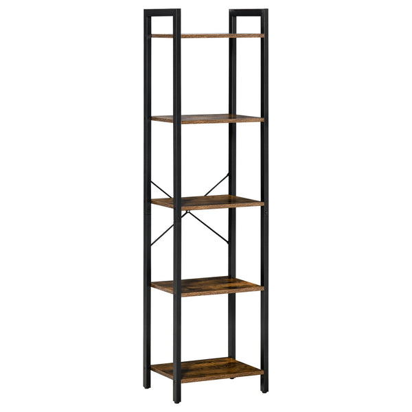 Bibliothèque 5 étagères 40x30x154 cm en bois brun rustique et acier sconto