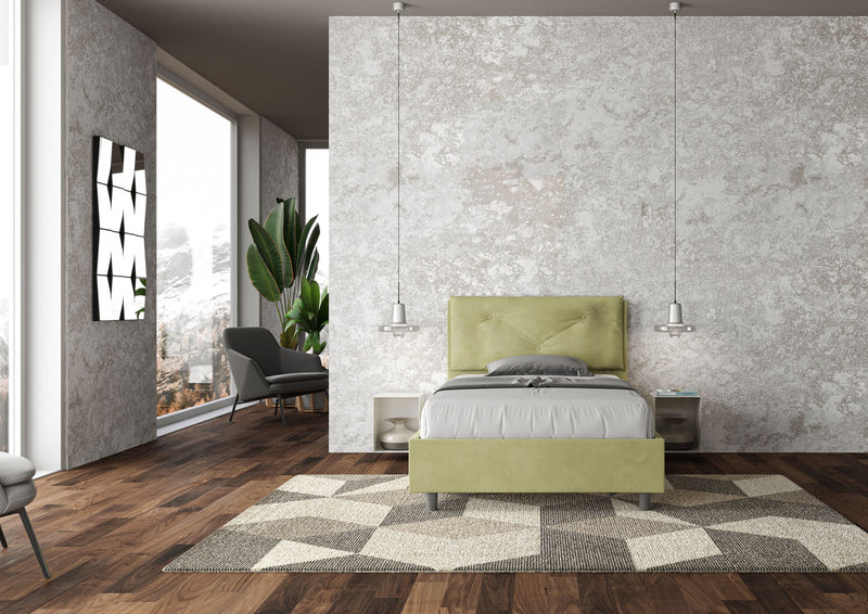 Letto 1 Piazza E Mezzo Imbottito in Microfibra Appia Large Tè Verde Varie Misure