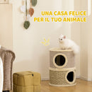 Cuccia per Gatti 35,5x35,5x49 cm Struttura Tiragraffi a Torre con 2 Nicchie Corda in Sisal e Alga Marina Cachi      