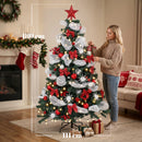 Albero Natale Folto Ø110x180 cm con 200 Luci LED Telecomando 8 Modalità 800 Rami Palline e Nastri in PVC      