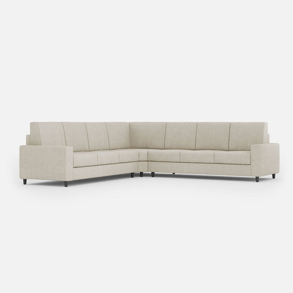 Canapé d'angle Sakar 7 places 286x286x85 cm en tissu lait sconto