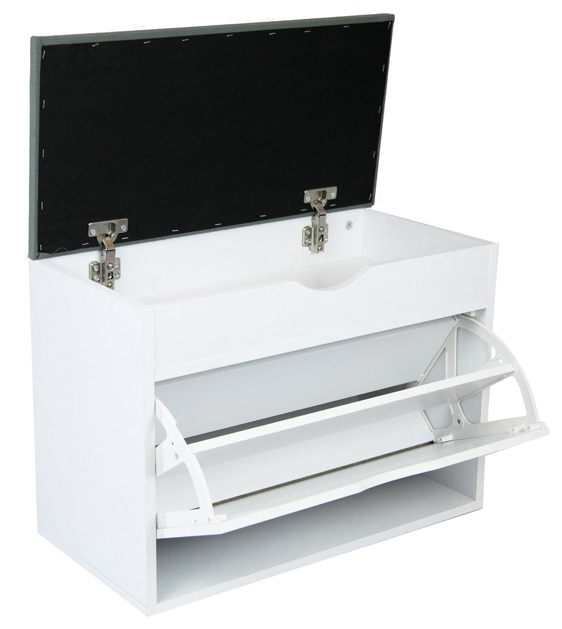 Scarpiera Panca con Scomparto e Cuscino 60x30x50 cm in PB e Carta Bianco