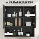 Armadietto a Specchio per Bagno 54x15,2x55,3 cm con Ripiano Aperto in Legno Nero  
