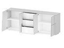 Credenza 4 Ante 3 Cassetti 220x44x86 cm Pongo 4A 3C Bianco Lucido  