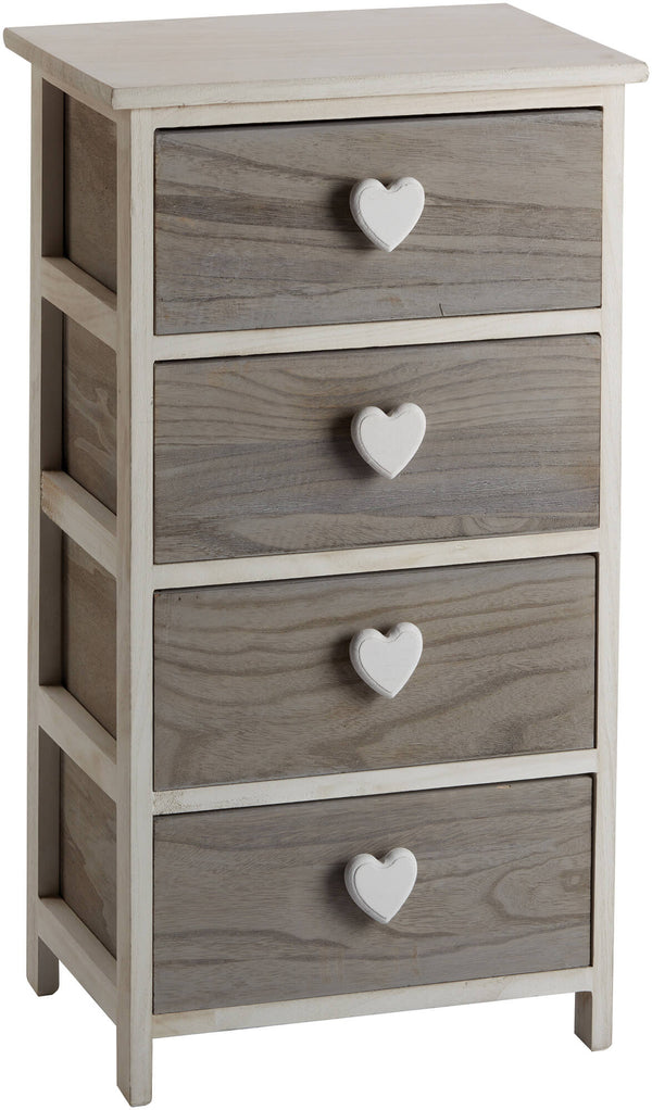 Commode 4 Tiroirs 40x29x73 cm en Bois avec Coeur Gris acquista