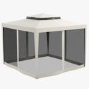 Gazebo da Giardino 300x300 cm con Zanzariera Doppio Tetto e 8 Fori in Acciaio e Poliestere Bianco Crema  