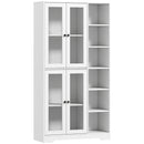 Credenza da Cucina 90x35x172 cm Mobile Dispensa con 4 Ante in Vetro Soft-Close 6 Ripiani Aperti in MDF Bianco      