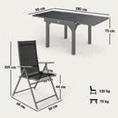 Set da Giardino con Tavolo da Pranzo Allungabile e 6 Sedie Pieghevoli in Acciaio Alluminio e Rete Grigio e Nero    