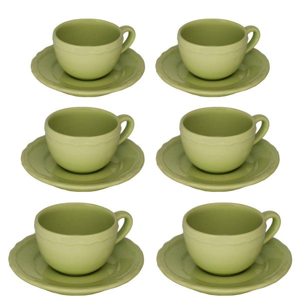Set de 6 Tasses à Café avec Soucoupe Ø7,5xh5 cm en Grès Cérame Vert Pastel Juliette acquista