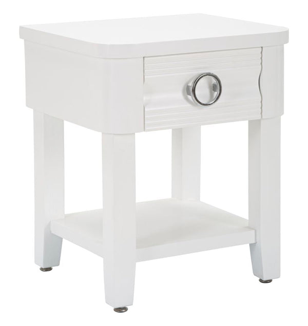 sconto Table de chevet Shine 45x54x40 cm en bois MDF et métal blanc