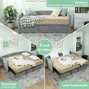 Divano Letto 3 in 1 Lettino Estraibile 205x186x75 cm Convertibile in Letto Matrimoniale in Legno e Poliestere Grigio Chiaro