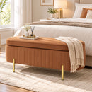 Panca Contenitore Ovale 72 L 107x42x45,5 cm con Coperchio Sollevabile in Velluto e Compensato Marrone      