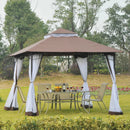 Gazebo da Giardino 3x3m con Zanzariera in Metallo e Poliestere Marrone e Bianco