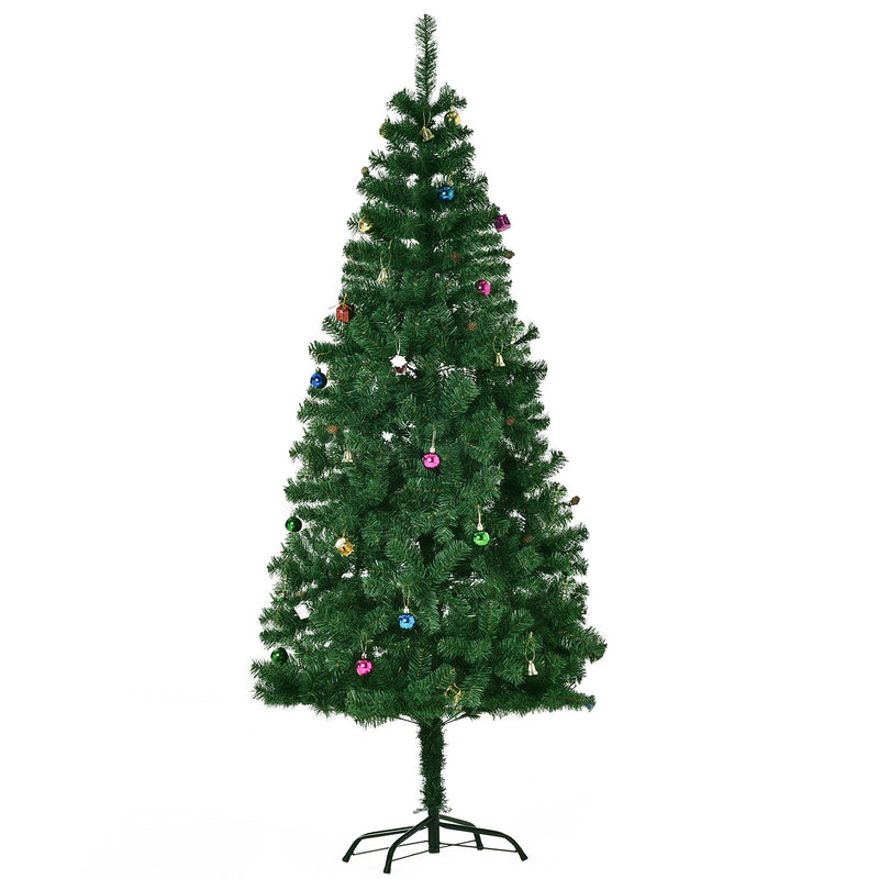 Albero di Natale Artificiale 180 cm Palline e Decorazioni in PVC Ferro 