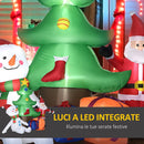 Babbo Natale con Albero e Pupazzo di Neve Gonfiabile 210x92x190 cm con Luci LED Bianche