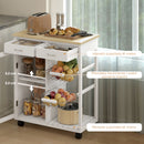 Carrello da Cucina 67x35x80 cm con 2 Cassetti Armadietto Ripiano e 2 Cestini in Acciaio e Bambù Bianco      