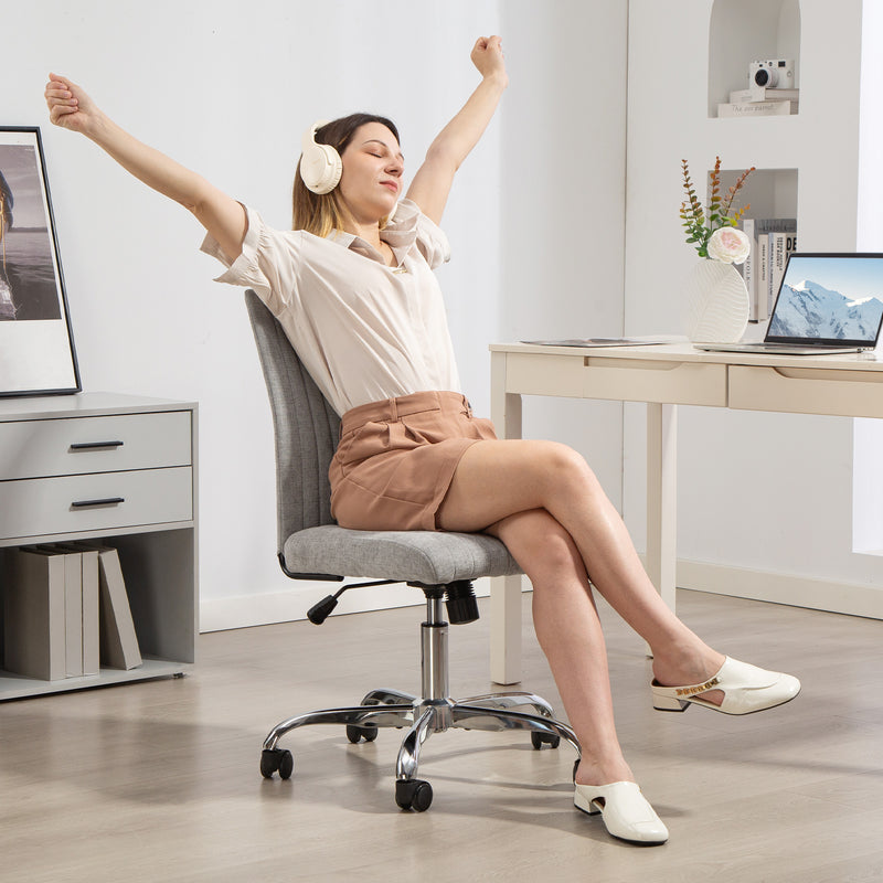 Sedia Ufficio Senza Braccioli 43x56x78-88 cm Girevole con Ruote Rivestimento in Tessuto Grigio  