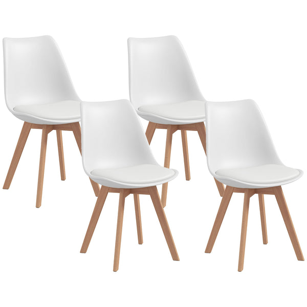 acquista Set 4 Sedie Stile Nordico in Plastica con Cuscino in Finta Pelle 47x58x81 cm Bianco