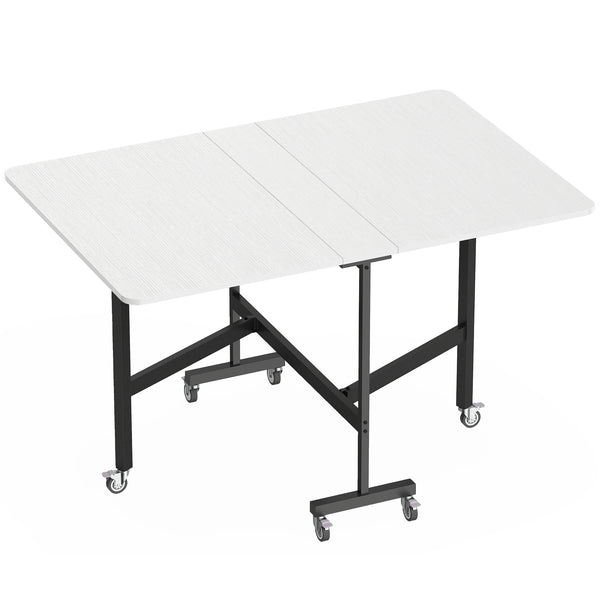Tavolo Pieghevole per 4-6 Persone 120x80x73 cm con 2 Ribalte e Ruote con Freno Struttura in Acciaio Bianco Legno prezzo