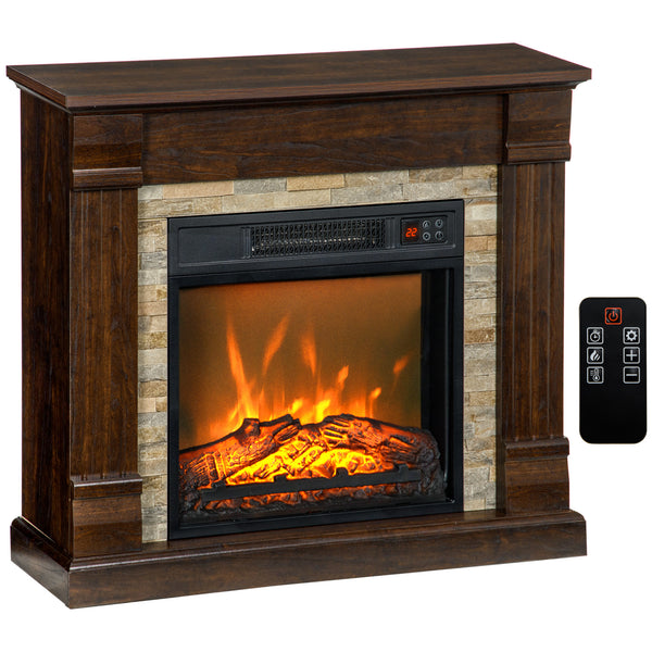 acquista Camino Elettrico da Terra 80x21,6x67,8 cm con Timer Effetto Fiamma e Temperatura Regolabile in Legno e Metallo Marrone
