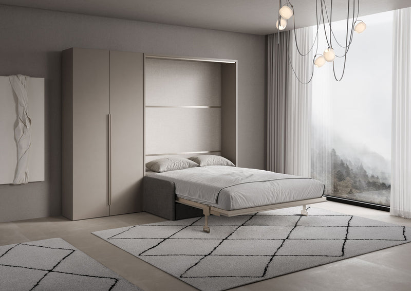 Letto Matrimoniale A Scomparsa 160 Versia Con Divano E Armadio Sx 2 Ante Argilla      