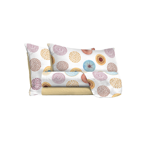 prezzo Ensemble de draps avec impression au-dessus et en dessous et taies d'oreiller circulaires de différentes tailles