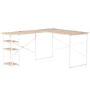 Scrivania Angolare da Ufficio 150x120x74 cm con 3 Mensole in Metallo e MDF Legno e Bianco