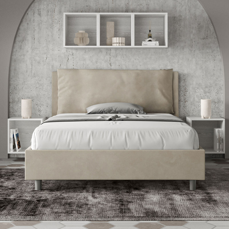 Letto Matrimoniale Francese Imbottito in Microfibra Antea Large Sabbia Varie Misure